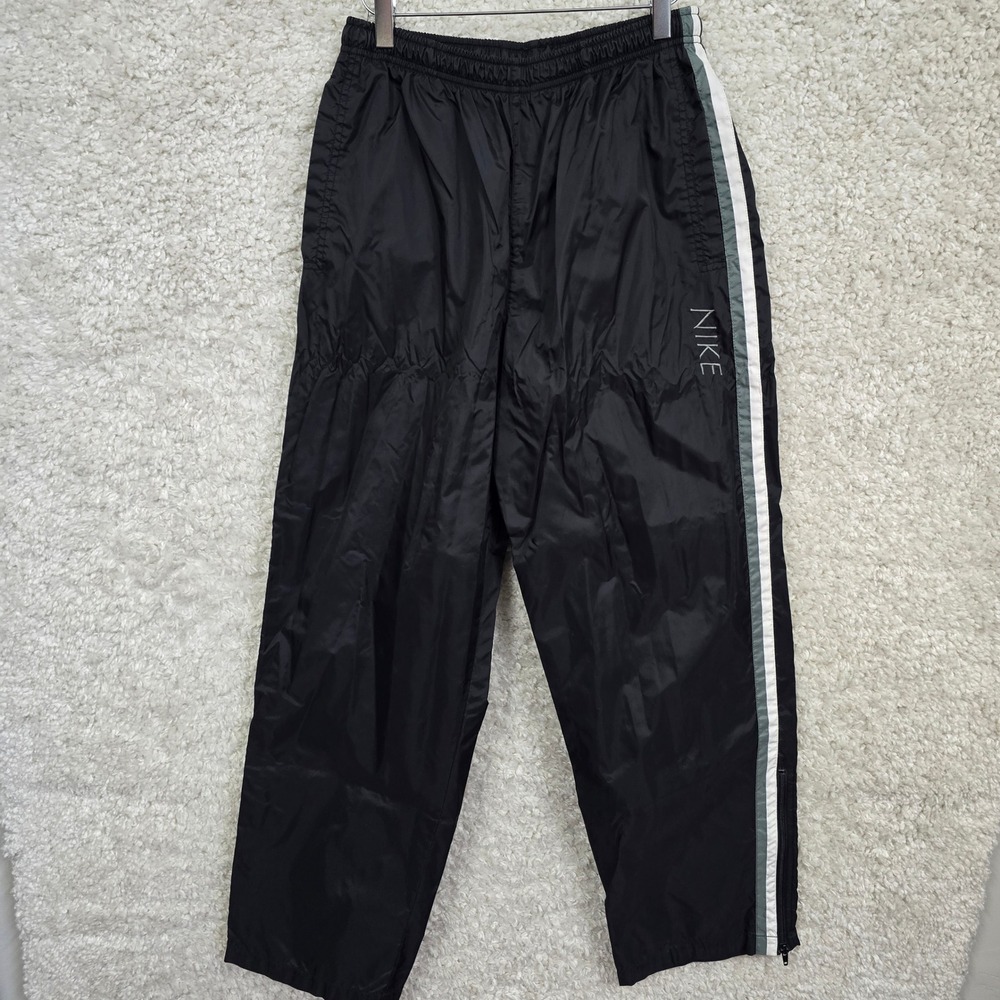 Vintage Nike Track Pants Men's Size M Black Side Stripe Windbreaker Ankle Zip